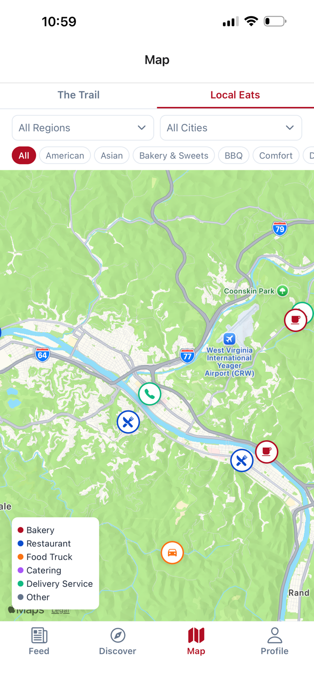 The Empty Roll app showing the Vendors map with vendor pins